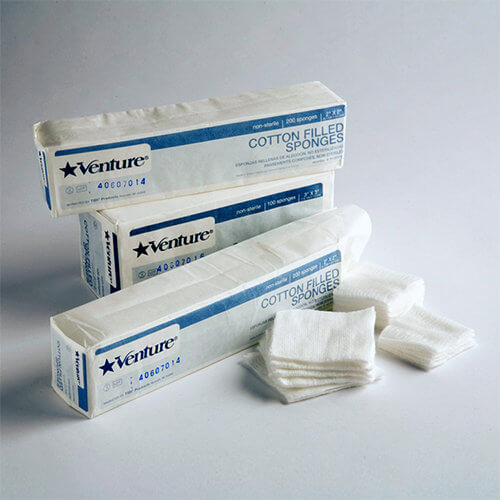 Disposable cotton filled gauze sponges 4" x 4"